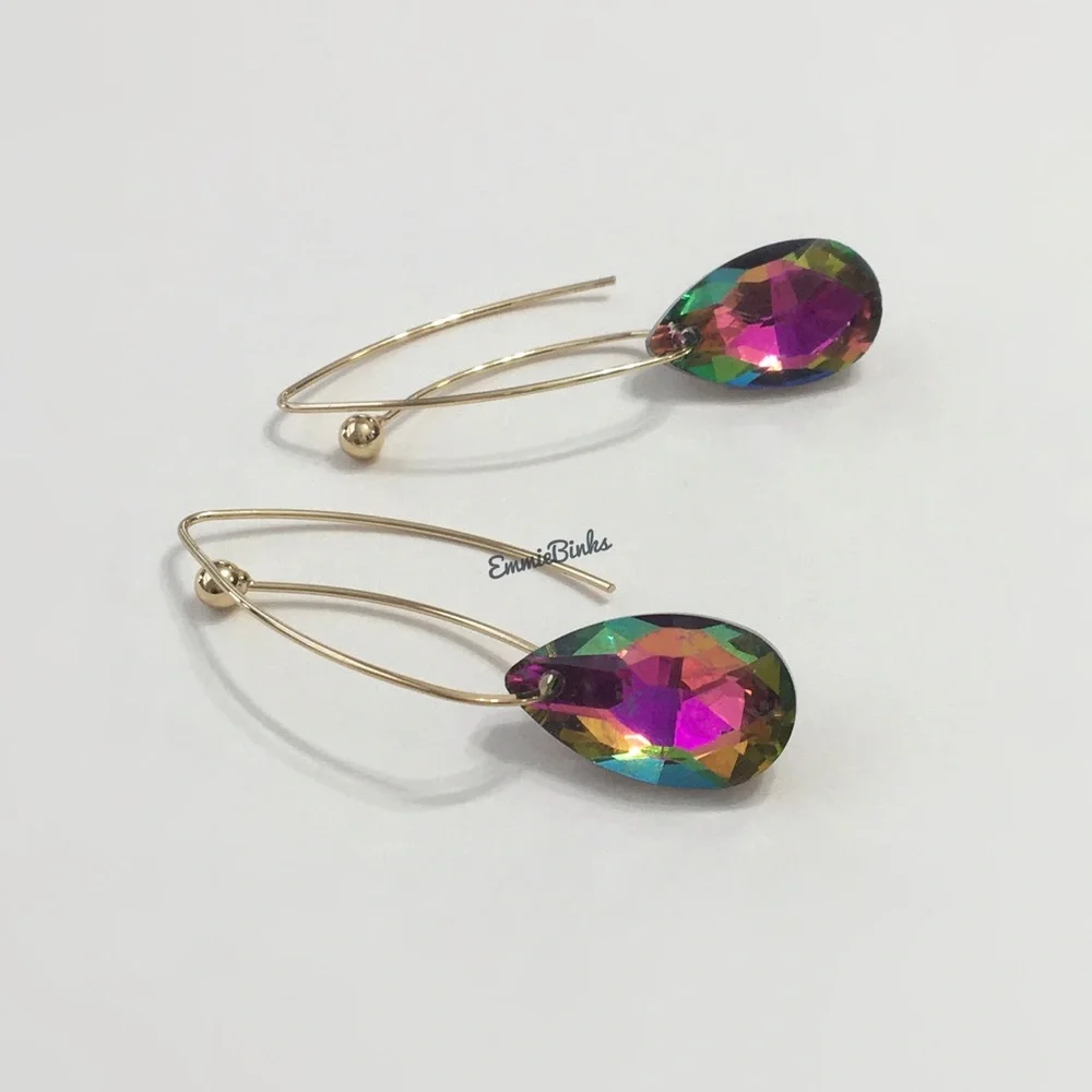 💥3/$28 New MultiColored Dimensional Rainbow Crystal Bead Drop Threader Earrings - Picture 7 of 15